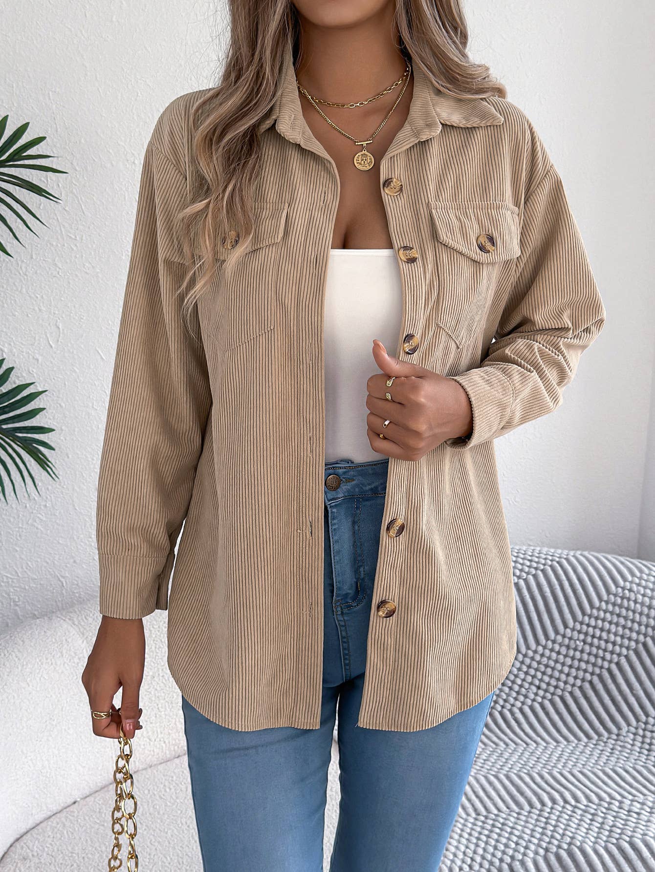Hope & Sunshine - Wholesale Shirt Jacket/Shacket - Women's - Corduroy Mid-Length Jacket3