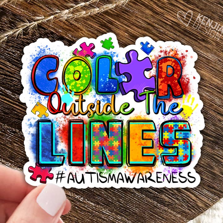 Color Outside The Lines Autism Awareness Stickers & Magnets for wholesale by Kenjia Design