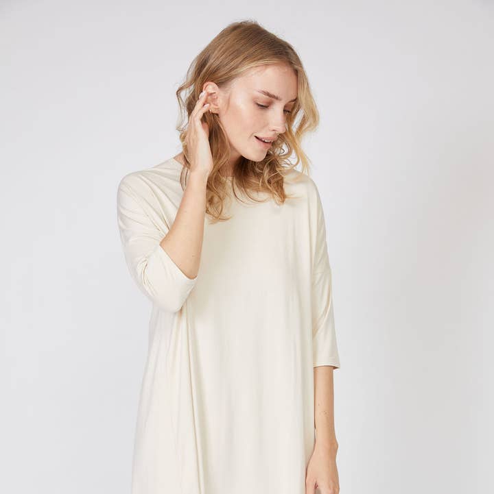 Camicia da notte a maniche 3/4 in bambù – Morbida come seta e vestibilità rilassata per la vendita all'ingrosso da parte di Pure Fiber