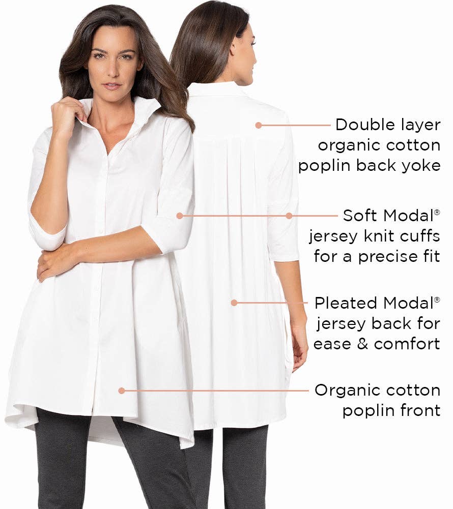Stella Carakasi - Wholesale Tunic - Women's - Women's 3/4 Sleeve A-Line Cotton Poplin Tiburon Tunic Icon48