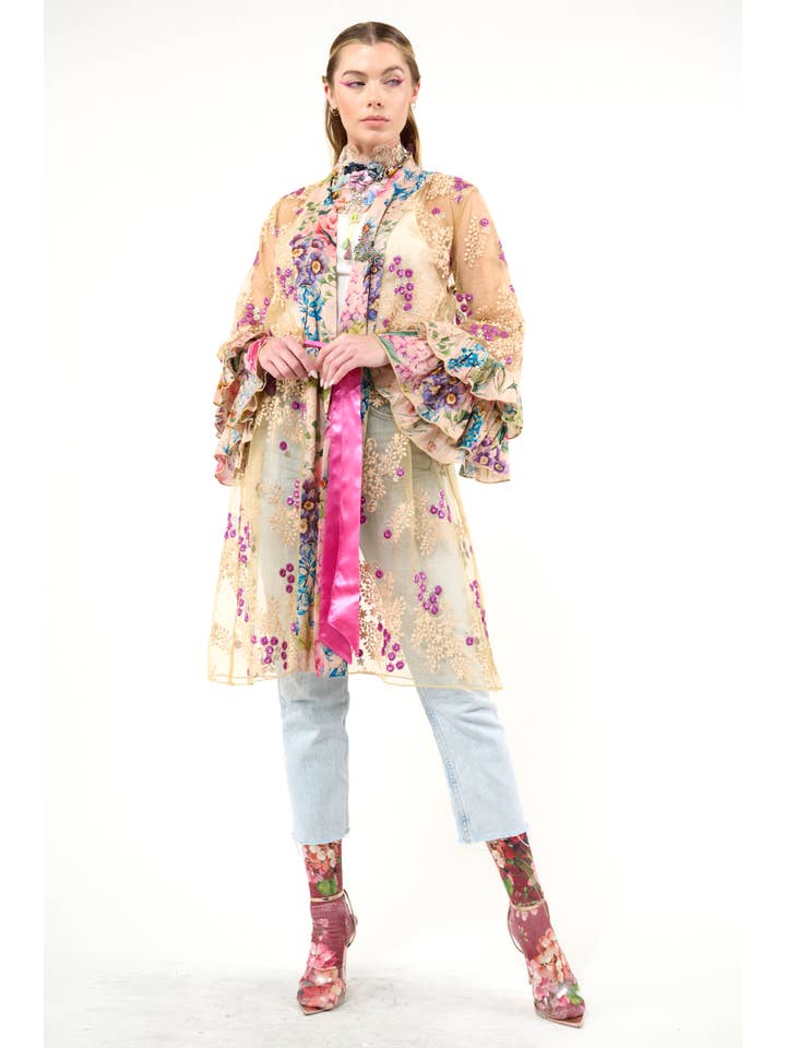 Antique Floral Miss September Embellished Mesh Kimono / Topper for wholesale on Faire6