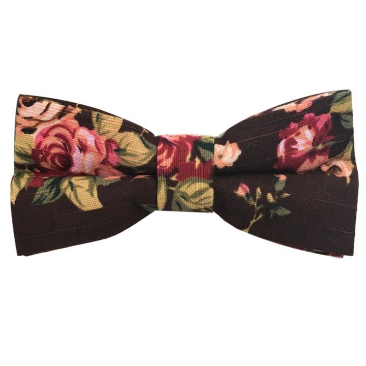 GASSANI - Wholesale Bow Tie - Men's - GASSANI Set of 2 Brown Linen Wedding Bow Tie Handkerchief Floral Flower Bow Pre-tied3