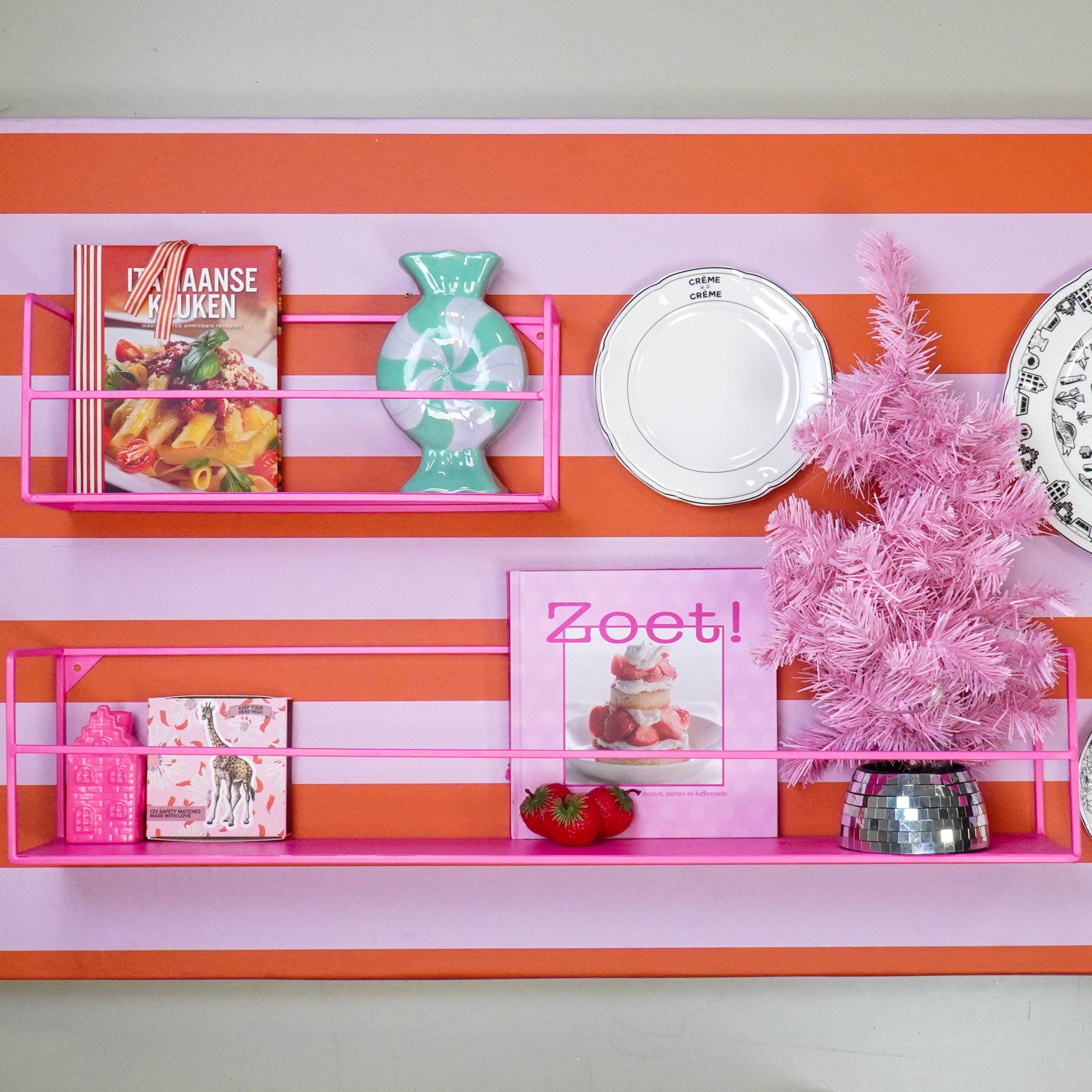 Housevitamin bv - Vendita all'ingrosso Mensole da parete - Set 2 mensole da parete in metallo, rosa neon, dimensioni 40x14x16 cm e 80x14x16 cm1