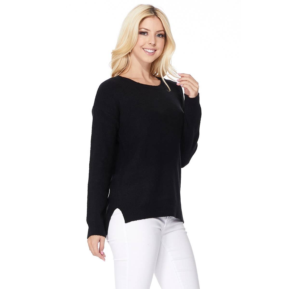 Mak – wholesale Pullovertröja - Dam – Crewneck stickad tröja med sidoslits MK80151