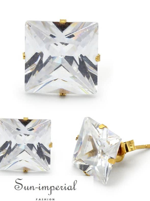Cubic Zirconia Square 14k Gold Filled Stud Earrings Stainles for wholesale by Sun Imperial