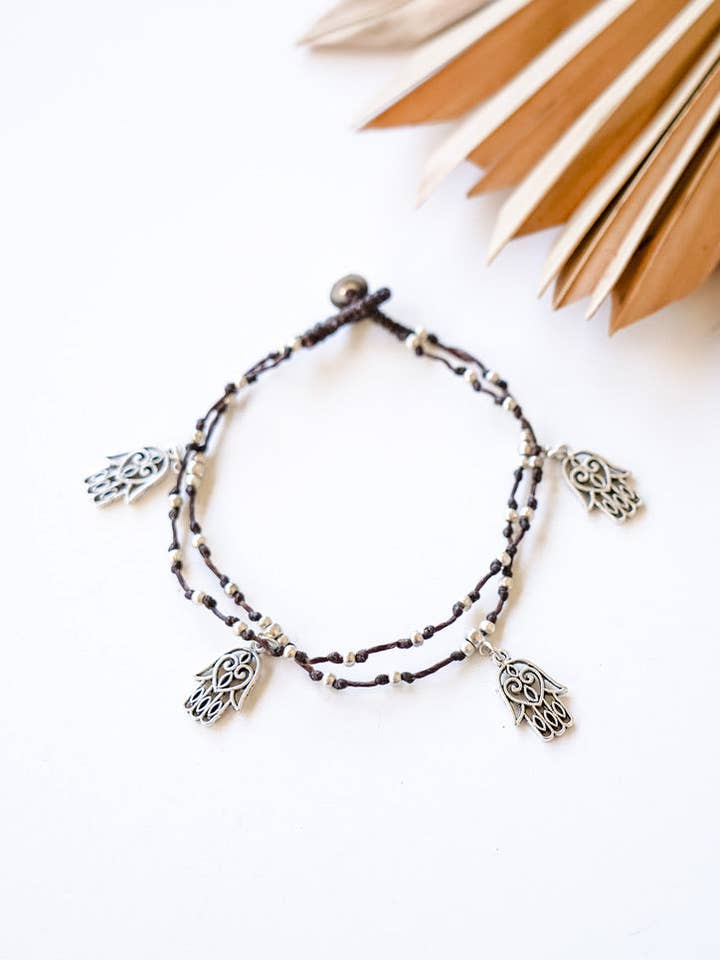 Double Strand Hamsa Alloy Anklet for wholesale by Bali Queen