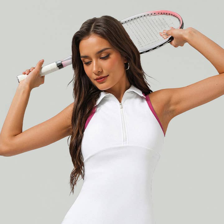 Novo vestido de ténis de uma peça com fecho de meio zíper e blocos de cor por atacado de Sodalemon