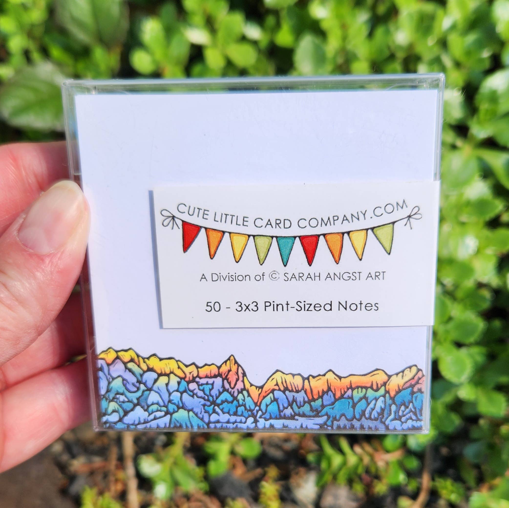 Sarah Angst Art - Wholesale Stationery/Notecard Set - Cute Little 3x3 Pint Size Notes: Alpenglow Mountains