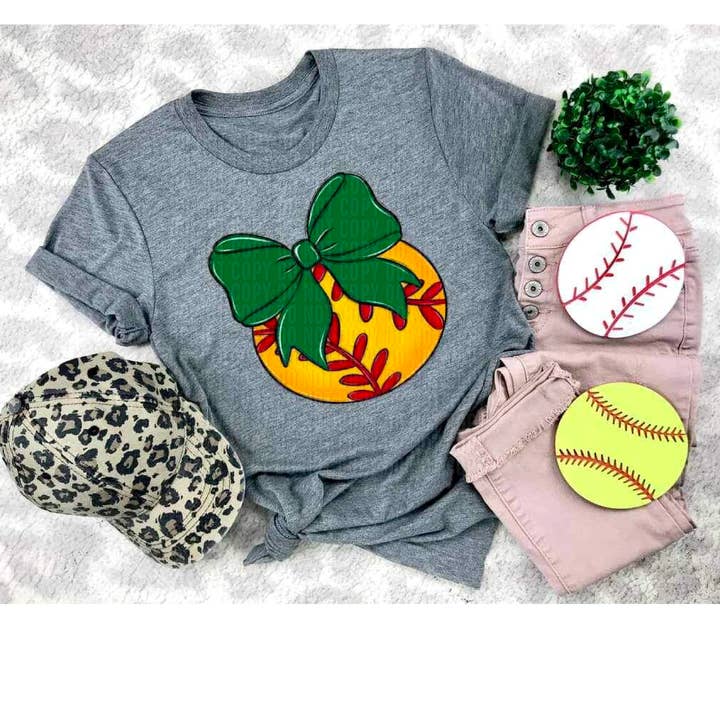 Softball Light Green Bow DTF Transfer for wholesale by K and M Designs