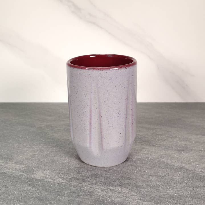 HOLD SUPPLY - Wholesale Drinking Glass/Cup - Gray and Red 16 oz Round Notched Stoneware Ceramic Cup