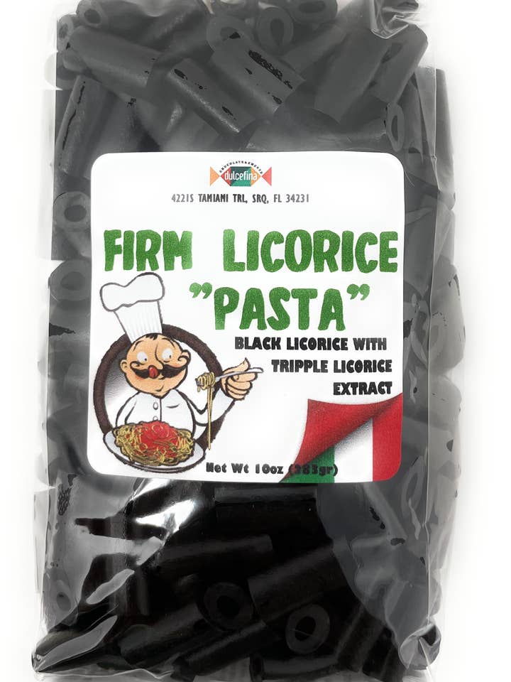 Italian Black Licorice "Pasta" 10oz Bag for wholesale by Dulcefina Chocolate and Sweets