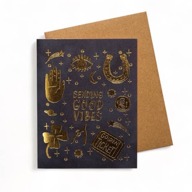 Wild Optimist - Wholesale Encouragement Card - Sending Good Vibes Goldfoil Greeting Card2
