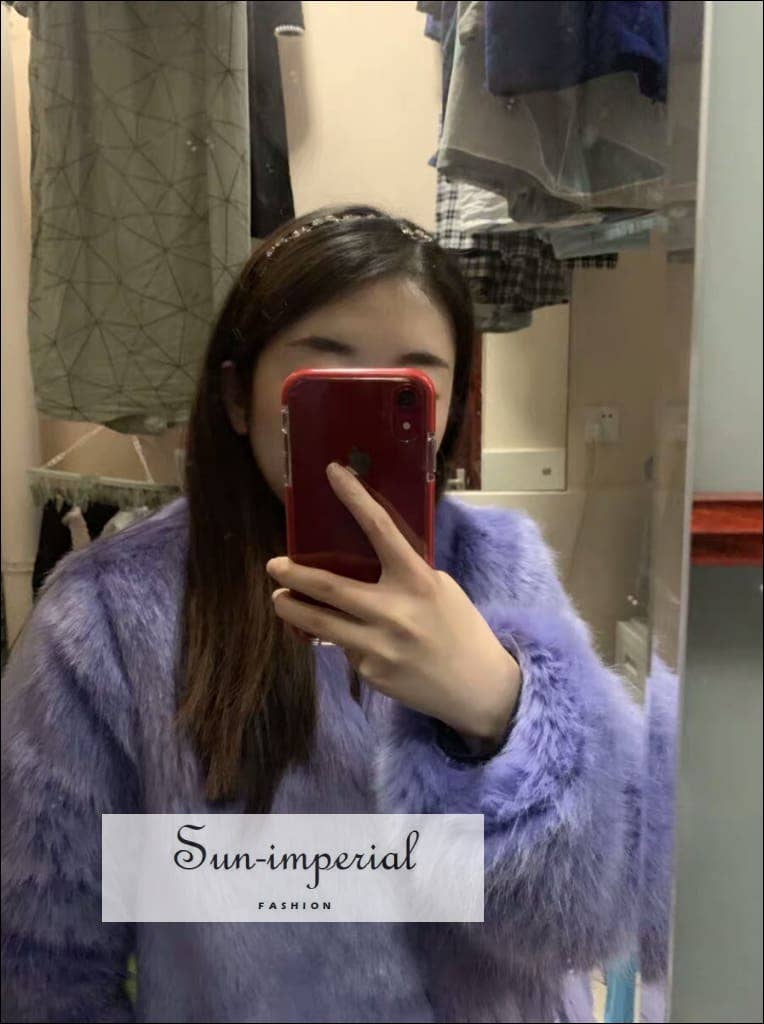 Women Purple Shaggy Faux Fox Fur Long Sleeve Jacket Coat for wholesale on Faire1