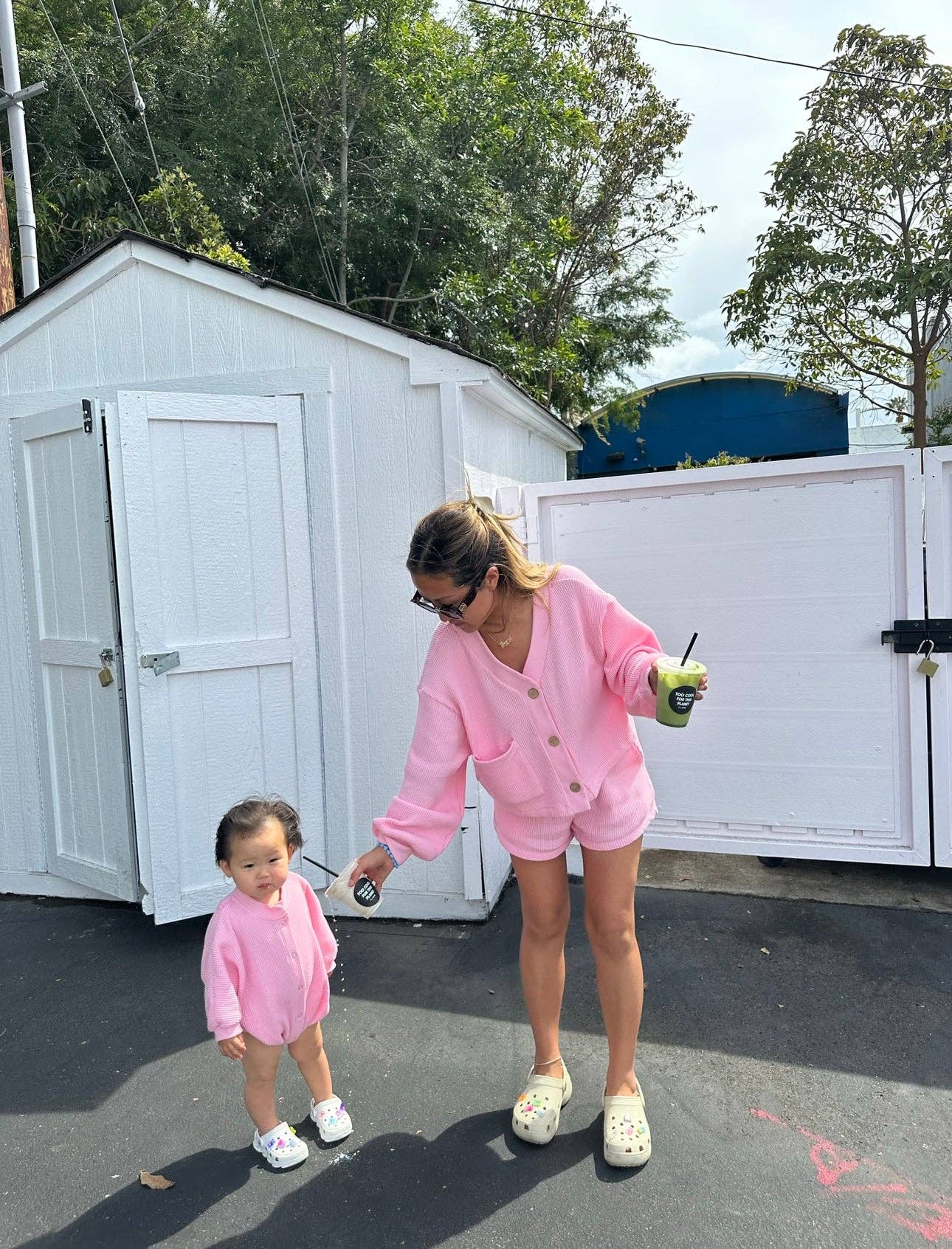 Lauryn Co – wholesale Lounge set – Women's – MAMA CARDI WAFFLE TOP + SHORTS SET (BARBIE PINK)4