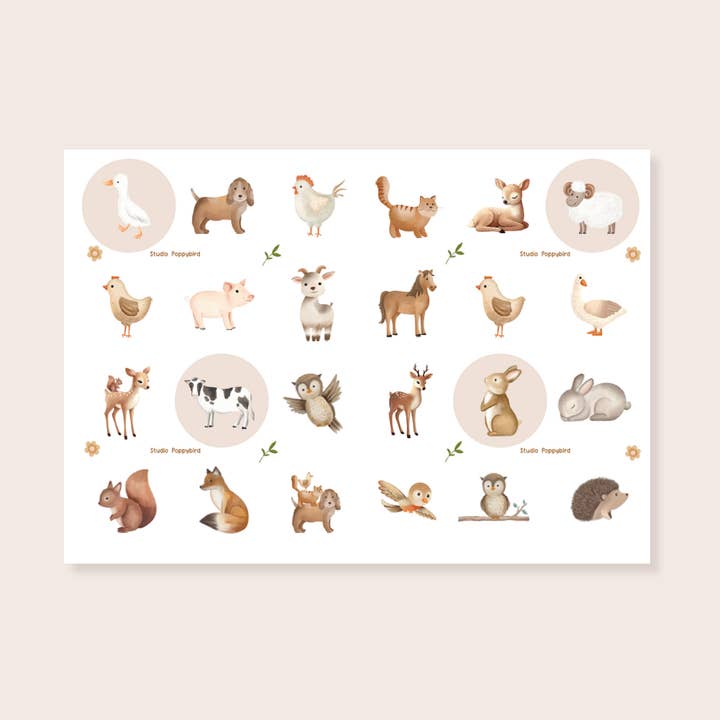 NIEUW! Stickervel Boerderijdieren voor wholesale door Studio Poppybird