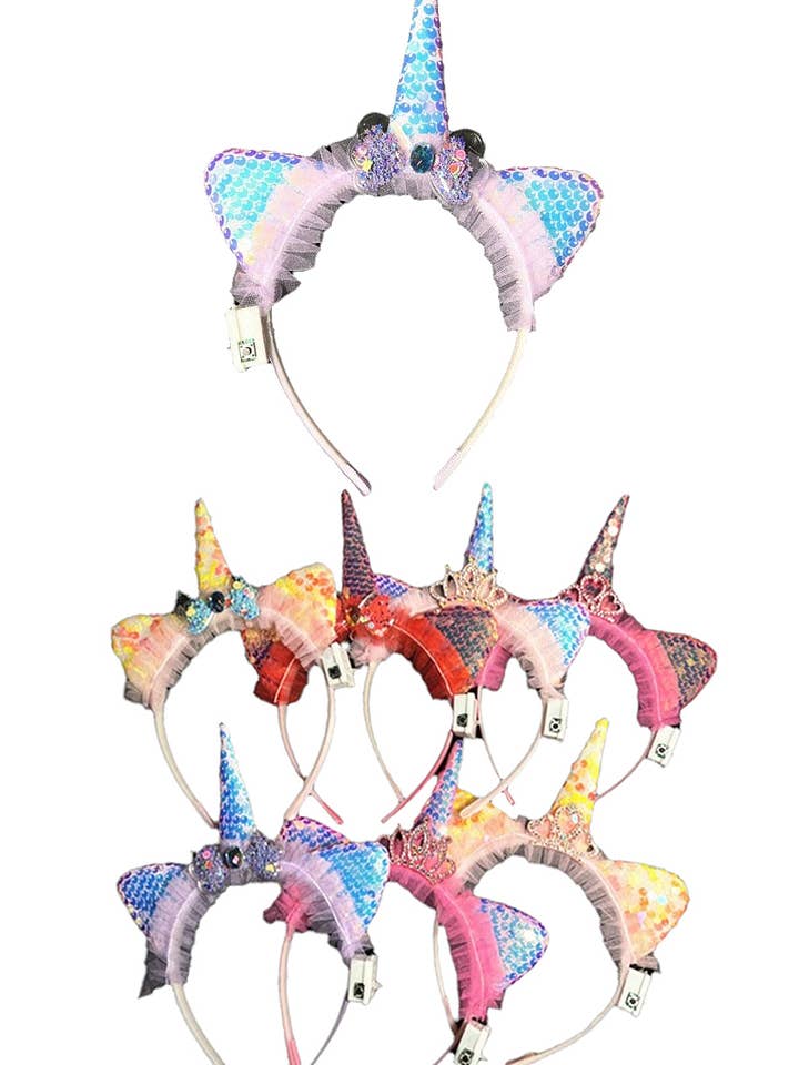 Diadema con lentejuelas LED con diseño de princesa unicornio para venta al por mayor de Cap Zone