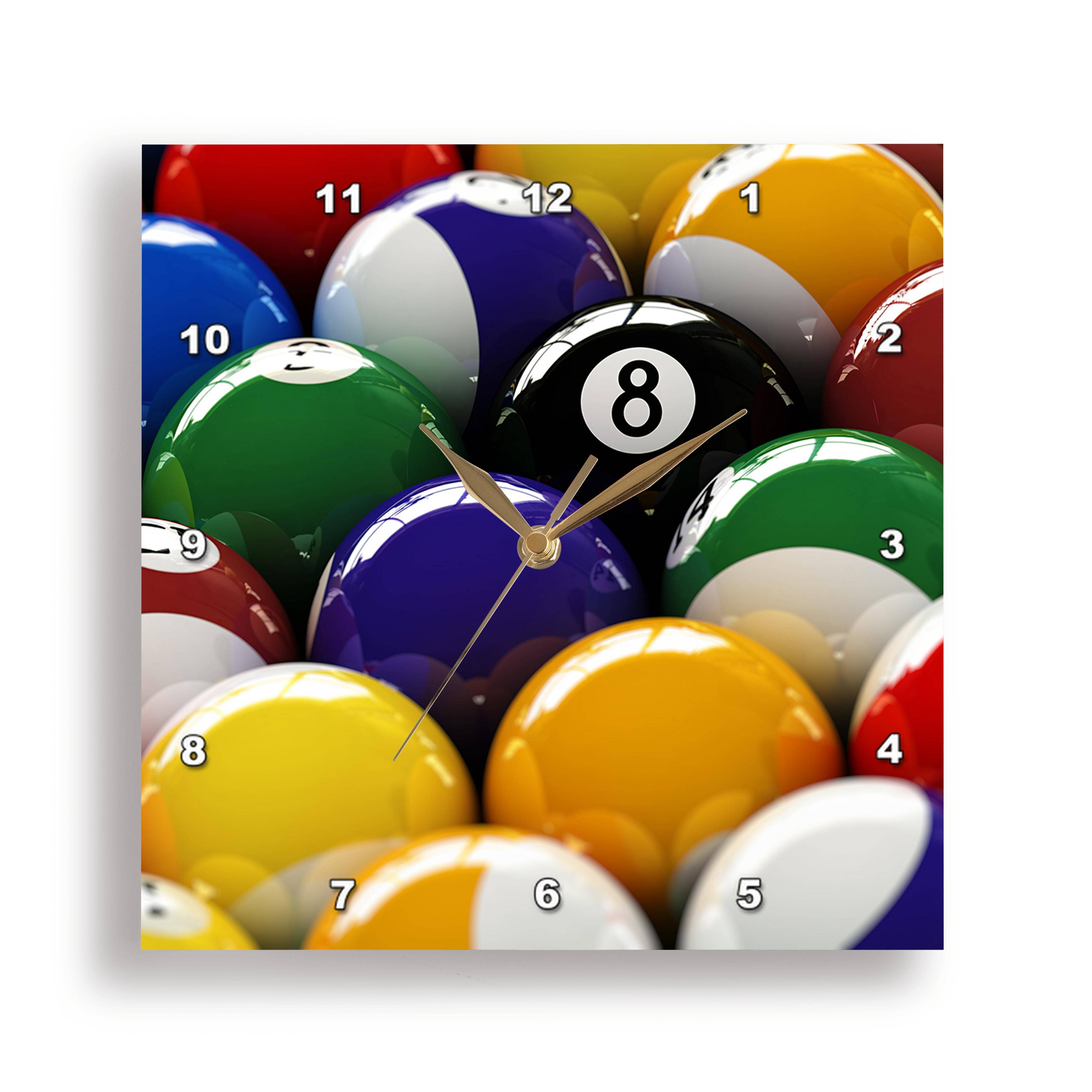 3dRose - Vente Horloges murales - 3dRose, Boules de billard colorées avec boule huit, Horloge murale6