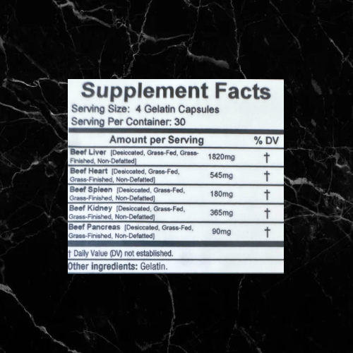 BulkBully Supplements - Wholesale Oral Supplement/Vitamin - Grass-Fed Beef Organ Capsules - 30 Servings2