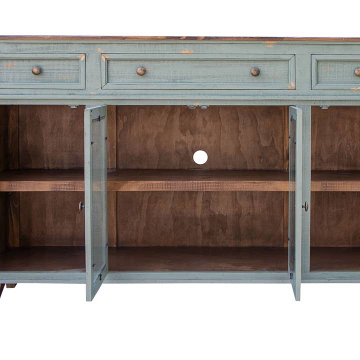 70" Green Solid and Manufactured Wood Distressed Credenza for wholesale by HomeRoots