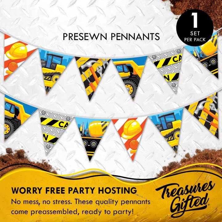 Treasures Gifted - Wholesale Party Sign/Banner - Construction Banner Pennant - Construction Party Supplies