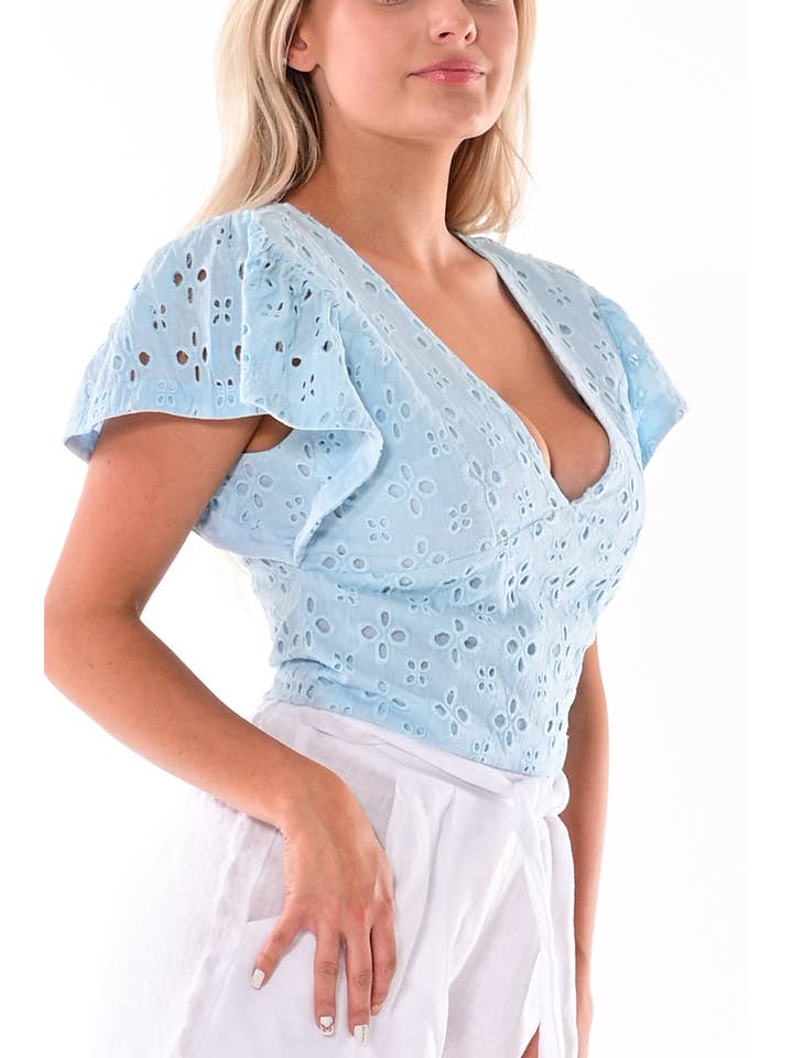 Azucar & Bohio - Wholesale Blouse - Women's - Ladies Cotton Eyelet Blouse V-neck by AZUCAR - LCB17163