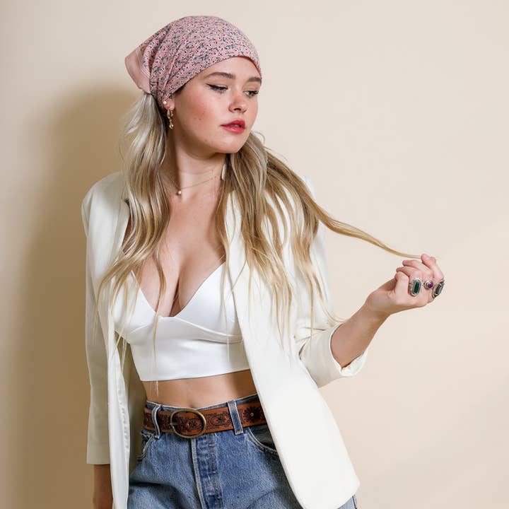 Leto Accessories - Wholesale Bandana - Women's - Cotton Field of Flowers Bandana - Muted Color Tones4