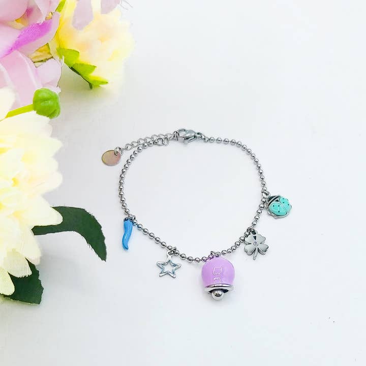Daemon srls - Wholesale Charm/Dangle Bracelet - TINKERBELL LUCKY ~ Bracciale ACCIAIO INOSSIDABILE con campanella e charms portafortuna