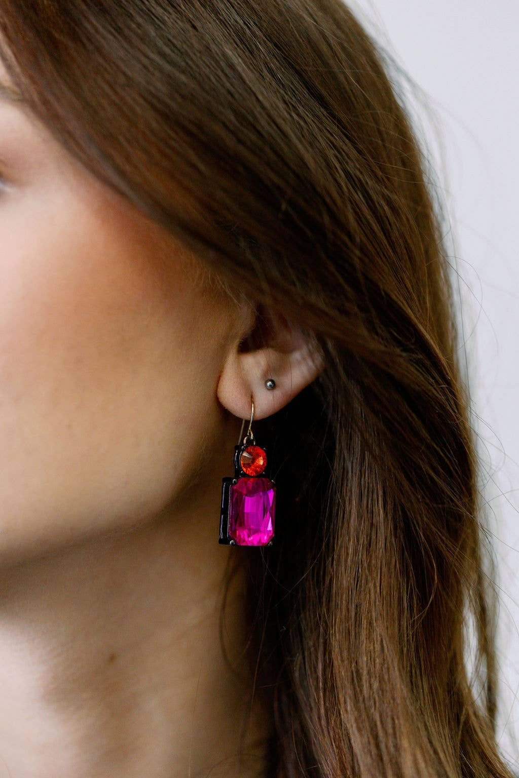 Last True Angel - Wholesale Dangle Earrings - Twin Gem Earring in Pink & Orange 1