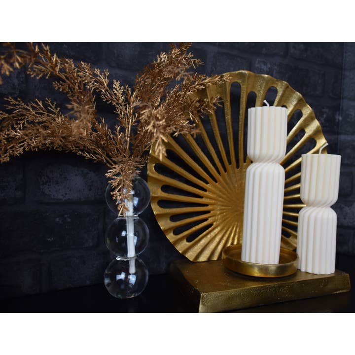 Short Twisted Ribbed Pillar Candle for wholesale by Crafted Gifts Atelier