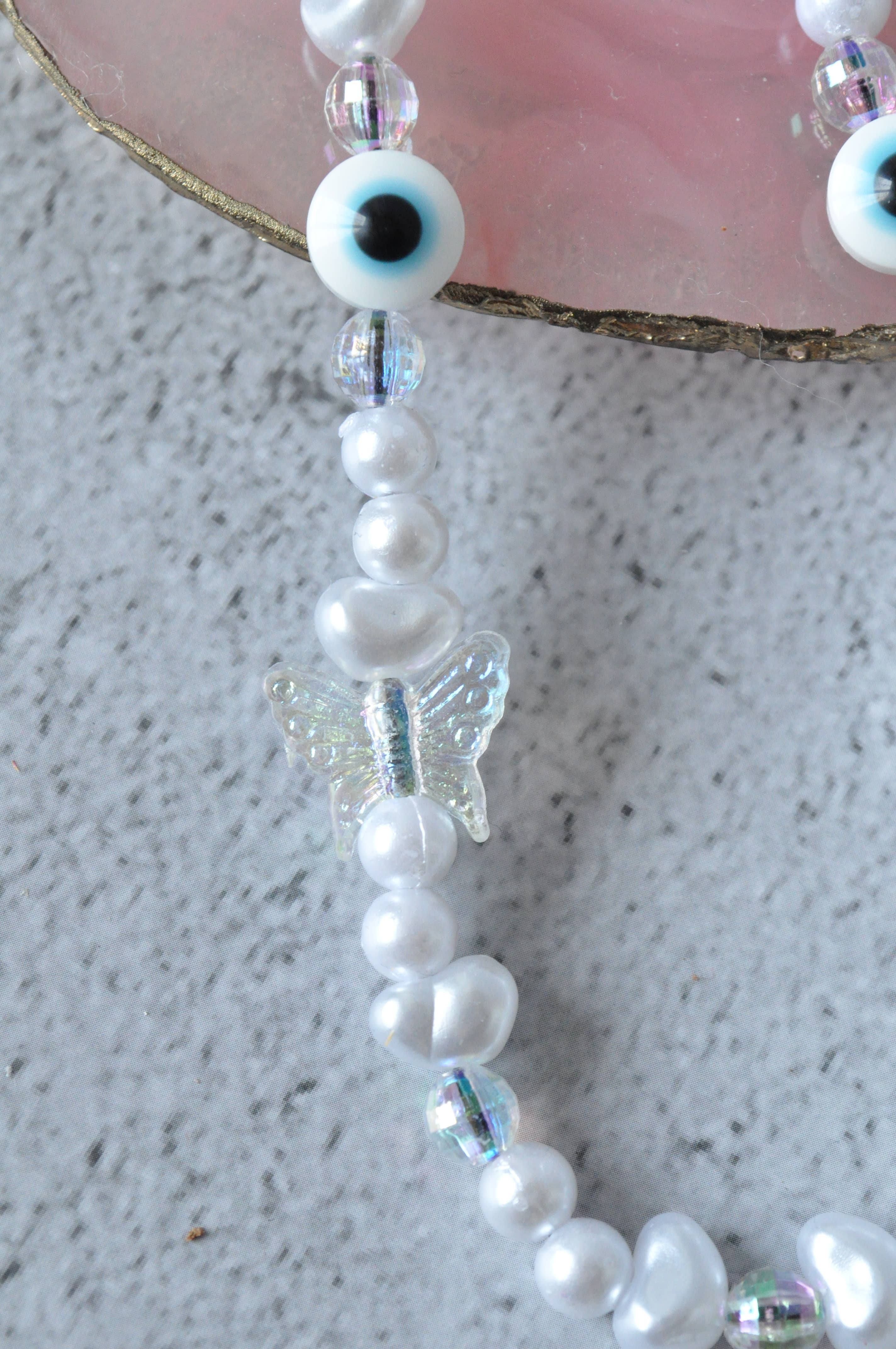 TheMellys - Wholesale Phonecase Strap - Pearl Heart Evil Eye Phone Charm | Beaded Phone Strap1
