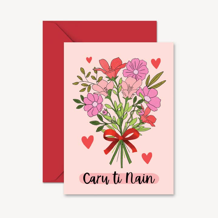 Welsh Cards | Caru Ti Nain | Hälsningskort med Blombukett för wholesale av Natalie Lea Owen