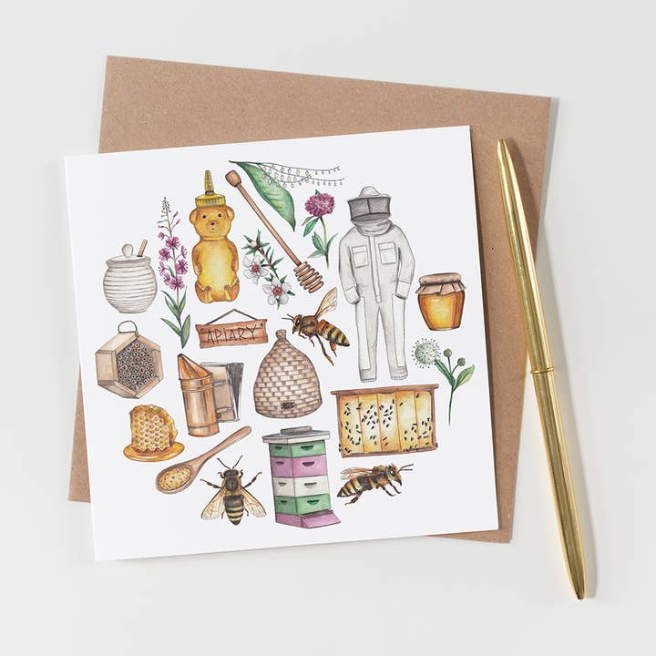 Notecard acquerello icona miele per la vendita all'ingrosso da parte di Green Blanky Studio