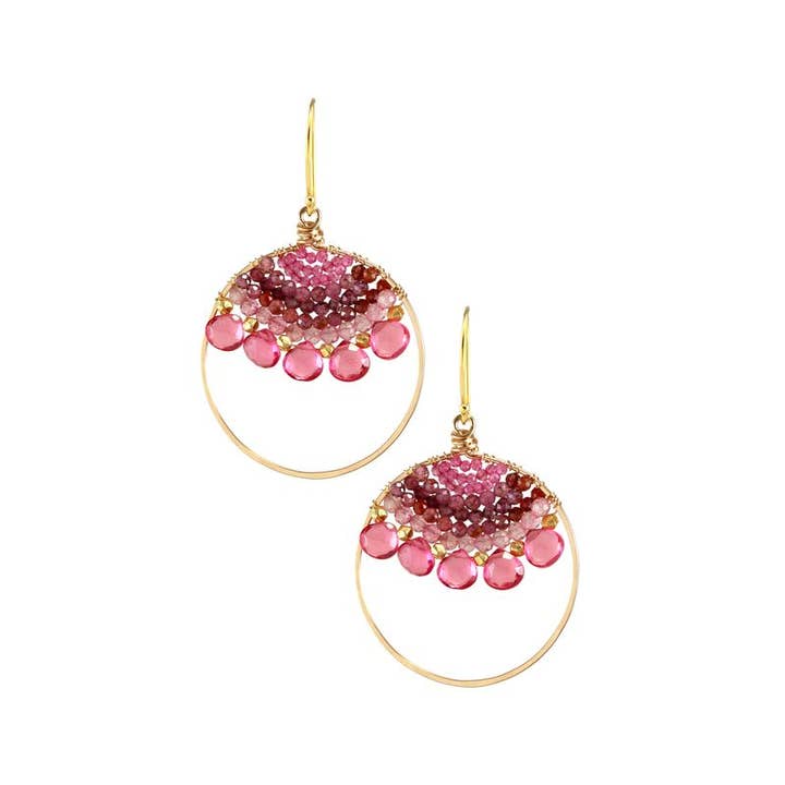 E-3606 Rubellite Quartz, Ruby, Pink Topaz Hoop Earring for wholesale by Alicia Van Fleteren Jewelry Design
