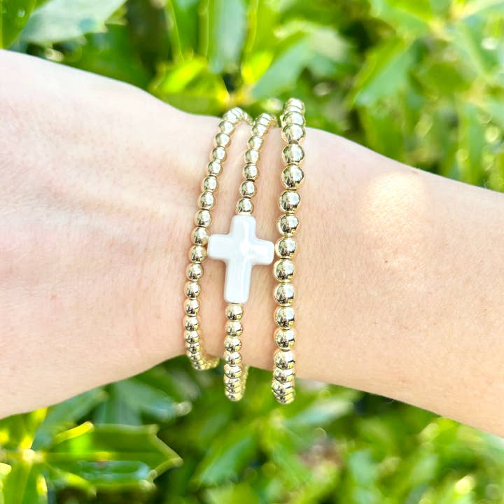 Back Bay Bead Company - Wholesale Beaded Bracelet - Cross Bracelet Religious Bracelet Gold Beaded Cross Bracelet