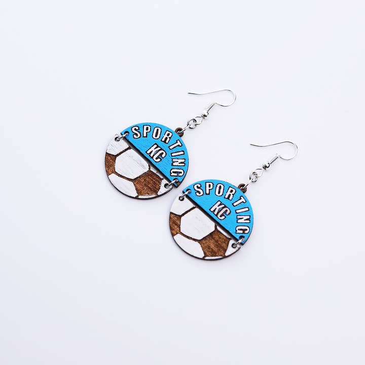 FH&L Creations - Vente Boucles d'oreilles pendantes - Boucles d'oreilles en bois Sporting Kansas City Soccer1