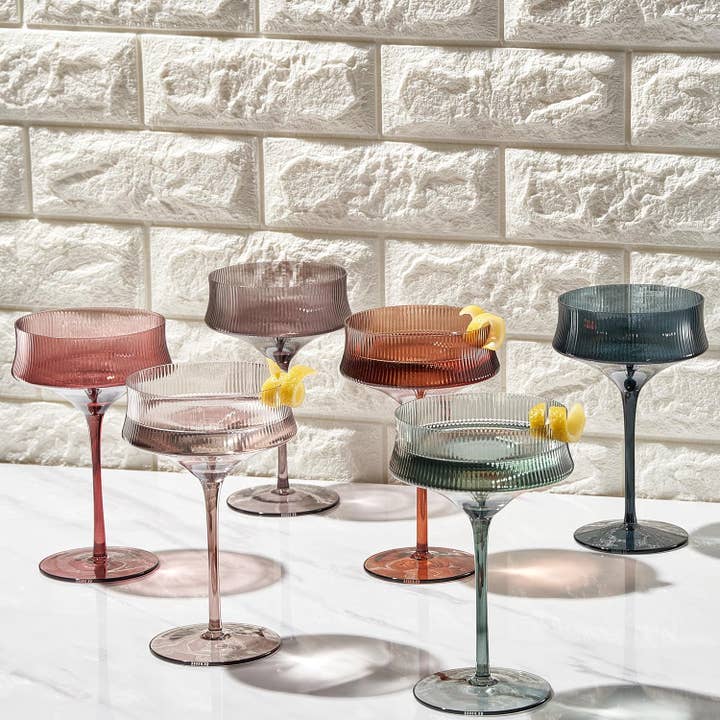 The Wine Savant / Khen Glassware - Wholesale Cocktail/Liquor Glass - Colored Vintage Art Deco Coupe Glasses - Martini Set of 62