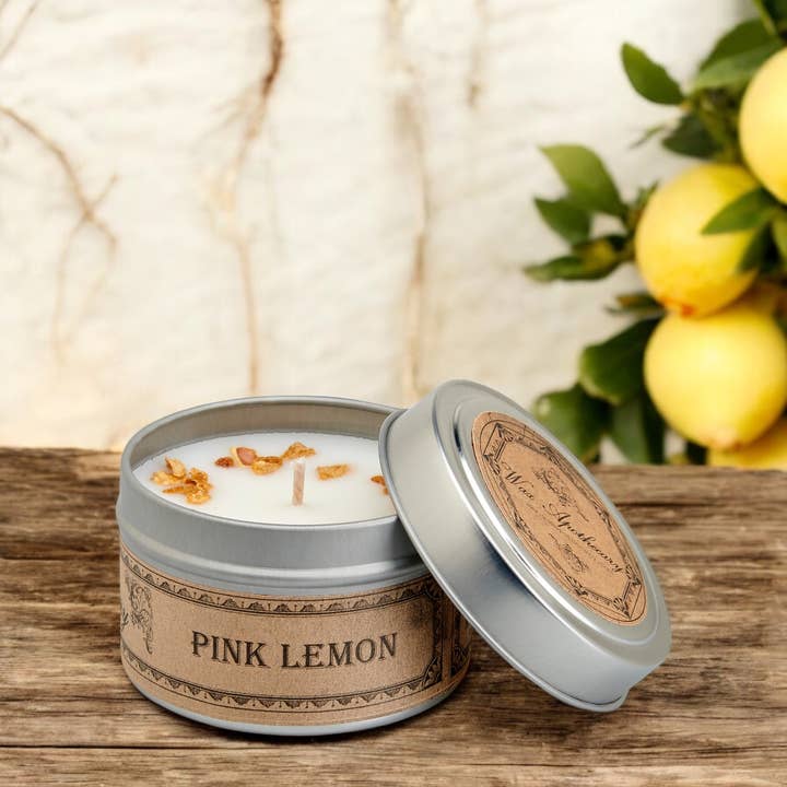 Wax Apothecary - Wholesale Travel Candles - Pink Lemon Botanical Travel Tin Candle 4oz