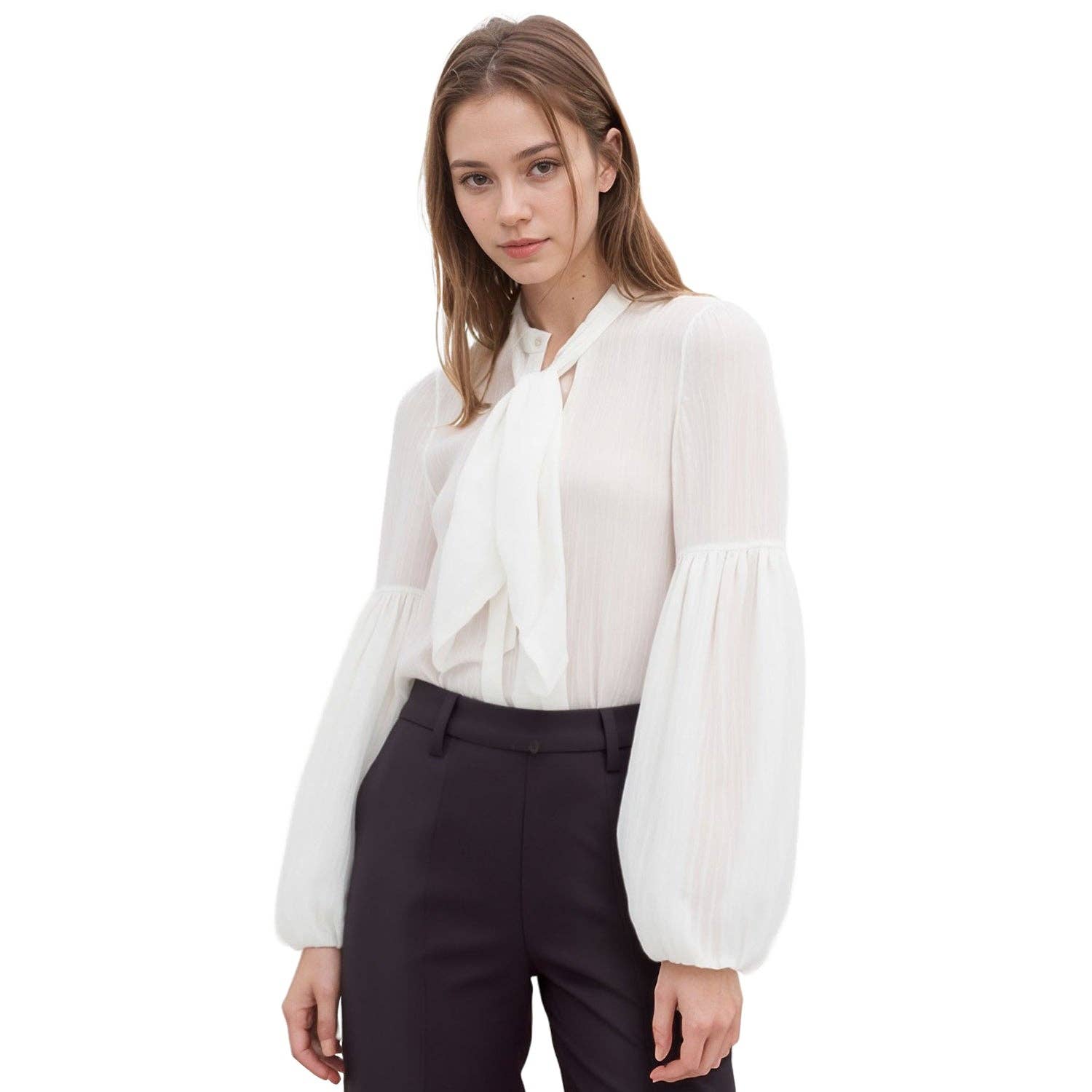 Robin K - Venta al por mayor Blusa - Mujer - Top tejido con corbata de mujer0