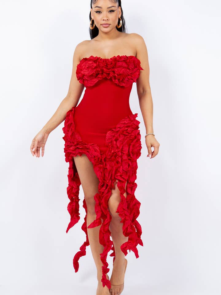 Glam Night Out Bodycon Fringe Dress in Red LD980_Red for wholesale by LECLA LOS ANGELES