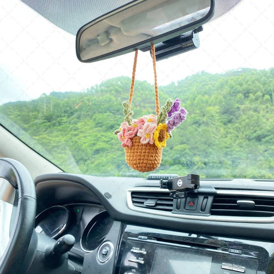 TOMOPOD LLC - Wholesale Car Decorative Charm - Women's - Crochet Flower Pot Car Mirror Hanging Charm, Car Plant Decor5