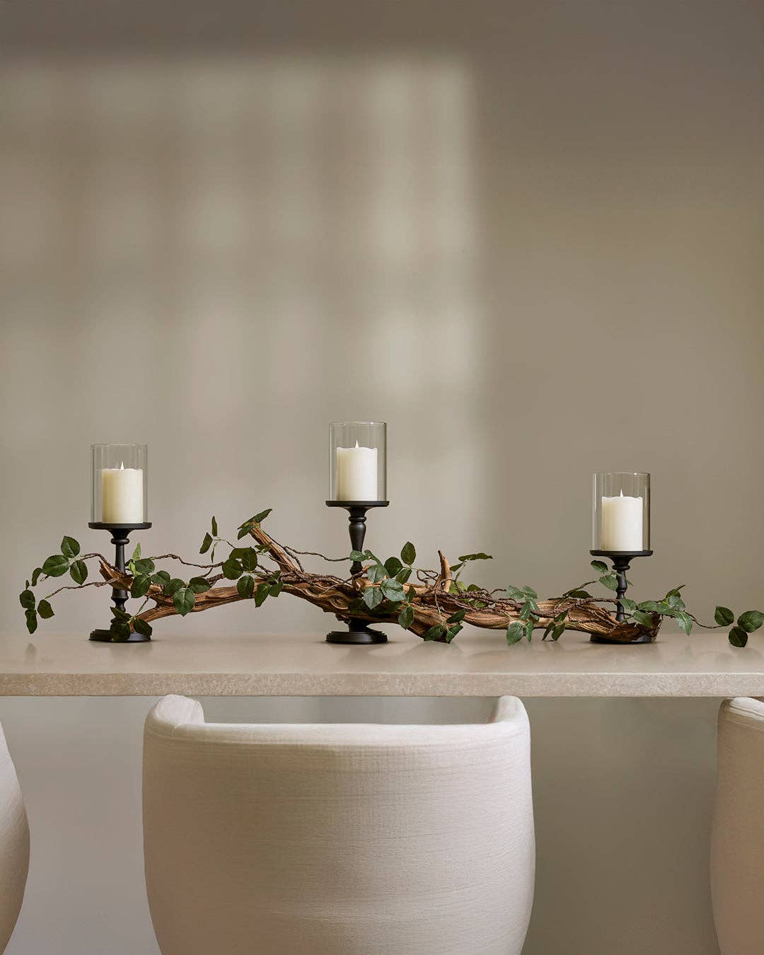 Branch & Wick Company - Wholesale Decorative tabletop object - Artificial Ivy Garland Farmhouse Table Decor & Black Holders