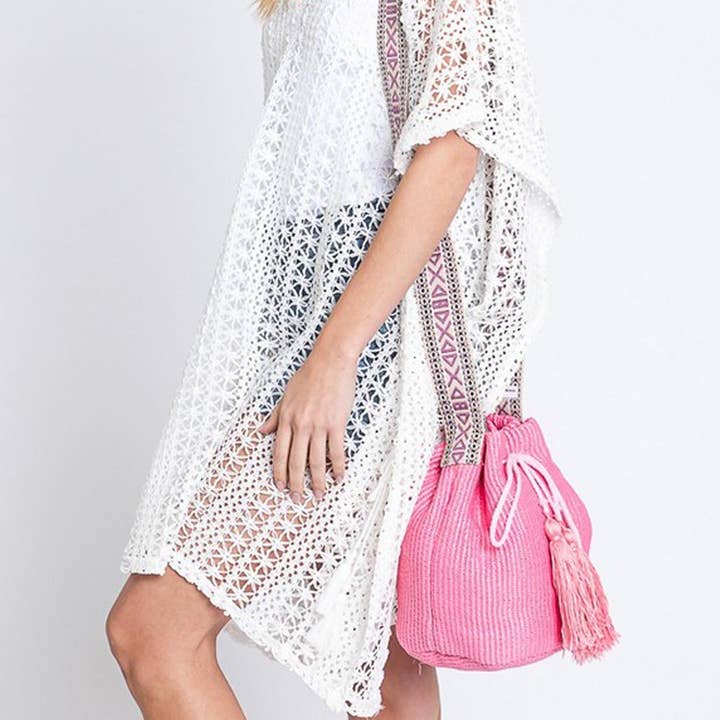 3AM BY H&D ACCESSORIES - Wholesale Crossbody Bag - Women's - SOLID BUCKET BAG WITH AZTEC STRAP
