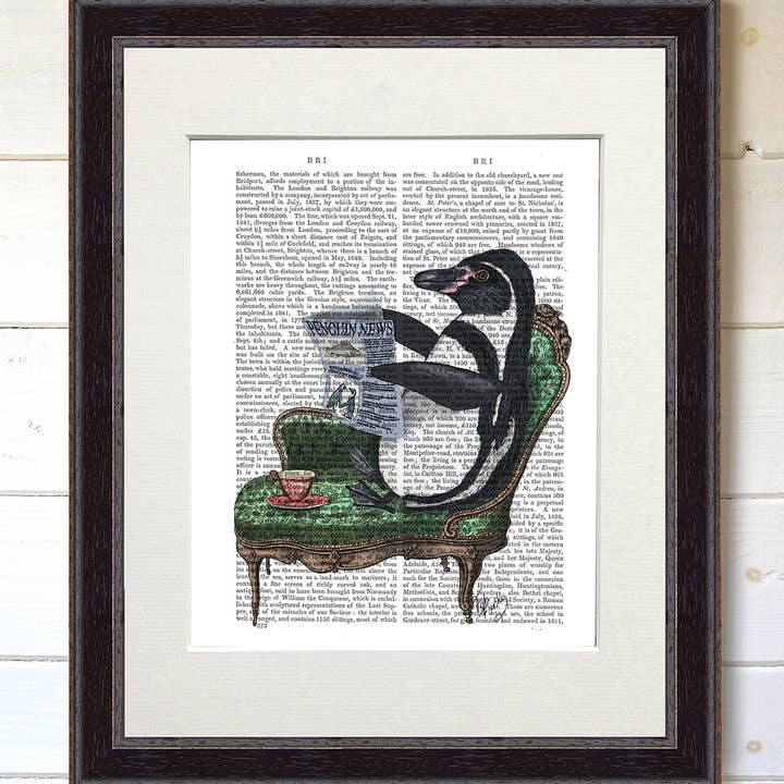 Penguin Reading Newspaper, Book Print / Art Print / Wall Art for wholesale by FabFunky Ltd