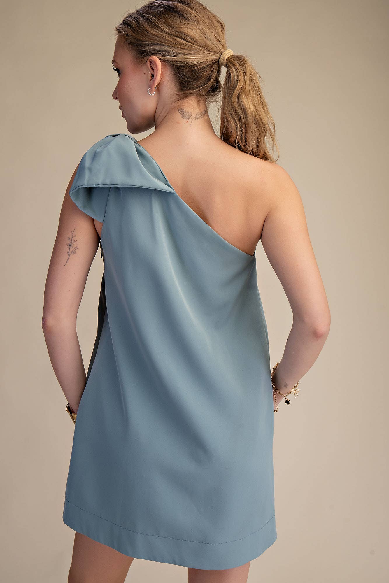 Glam - Wholesale Dress - Women's - Bow One Shoulder Mini Dress15