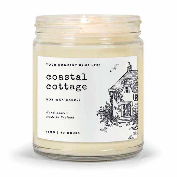 Candle Drop - Wholesale Jar/Filled Candle - Label Style 7 | Wholesale White Label Soy Candle | Clear Jar
