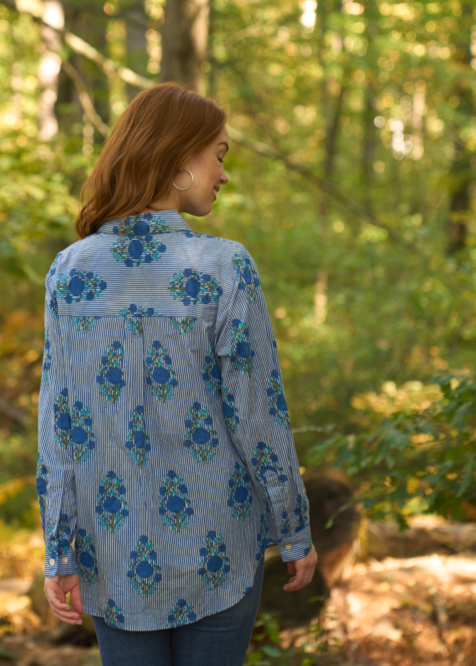 Good Boyfriend Shirt - Avalon Floral Coastal Blue for wholesale on Faire1
