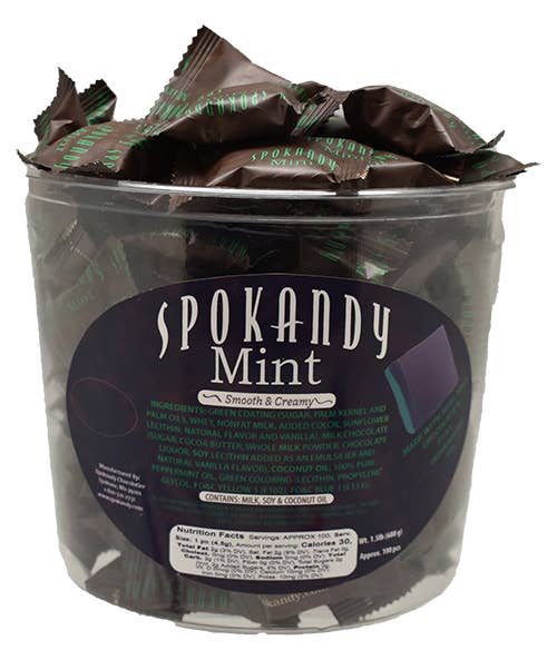 Spokandy Chocolatier - Wholesale Chocolate Covered Sweets - 1.5lb Chocolate & Green Mints in Tub