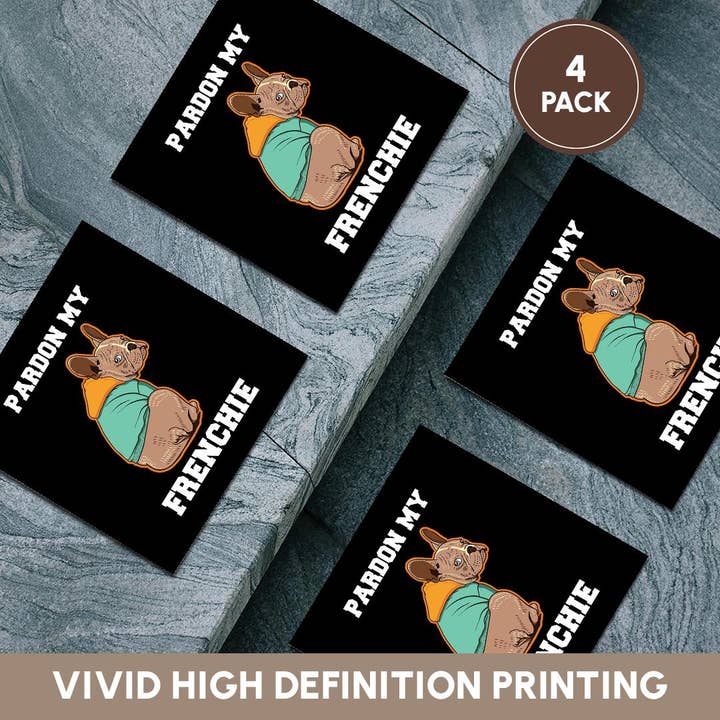 3dRose - Wholesale Coasters - 3dRose, Pardon My Frenchie with cute French Bulldog in a sweatshirt on black., Coaster5