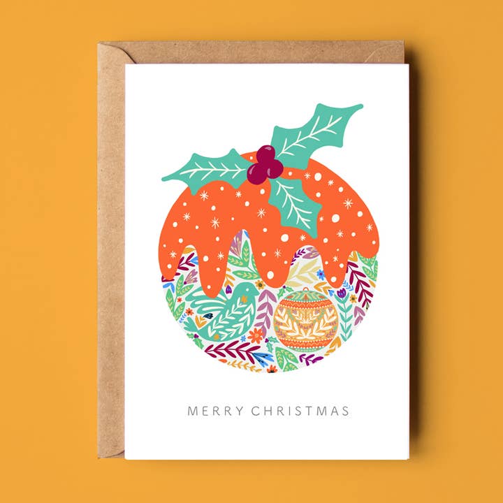 Merry Christmas Fig Pudding Recycled Greetings Card for wholesale by The Sunshine Bindery