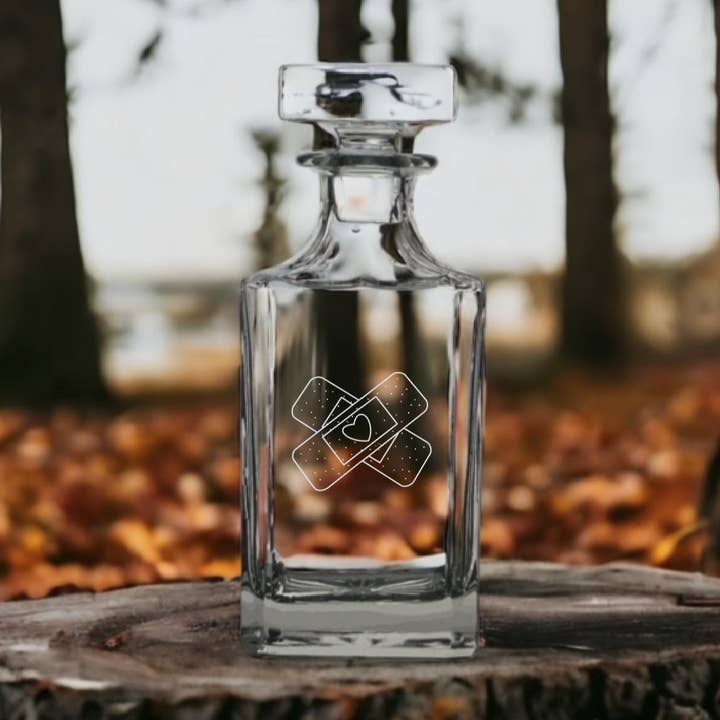 Bandage Heart 26oz Premium Bourbon Whiskey Decanter for wholesale by Texan Customs